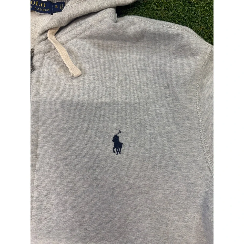 Polo Ralph Lauren Mens XL Heather Gray Full Zip‎ Fleece Hoodie Navy Pony Logo